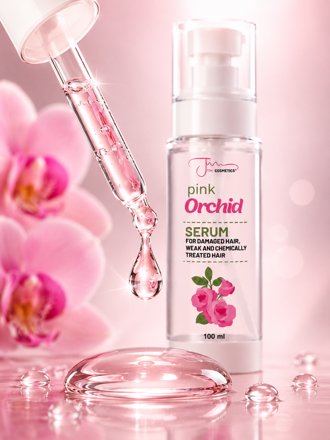 Pink orchid serum with droplets
